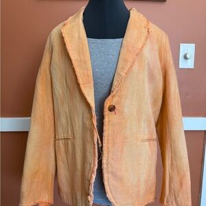 Lightweight Peach-Orange Frayed-Edge Blazer